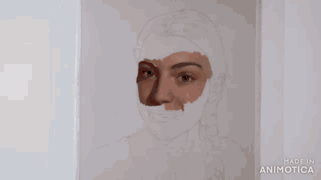 a person is painting a woman 's face with a brush that says made in animotica on the bottom