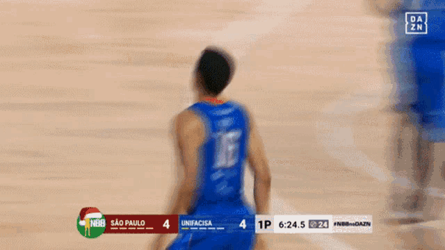 a basketball player with the number 16 on his jersey is walking on the court