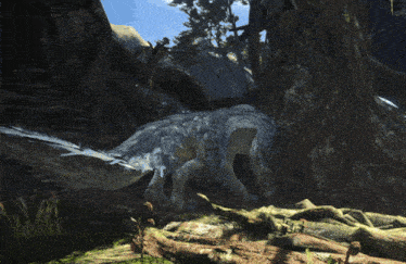 a white dragon is laying under a tree