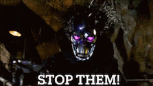 a skeleton with purple eyes says " stop them "
