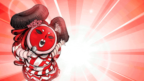a cartoon character with a red face and a microphone