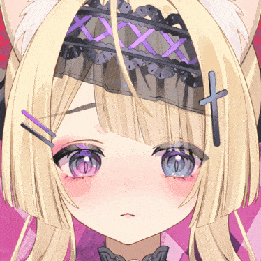 a close up of a anime girl with a cross on her head
