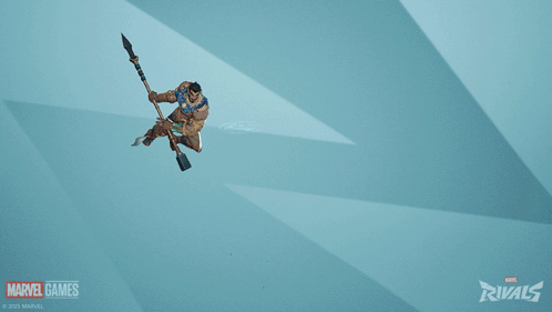 a drawing of a man holding a hammer with a marvel games logo in the corner