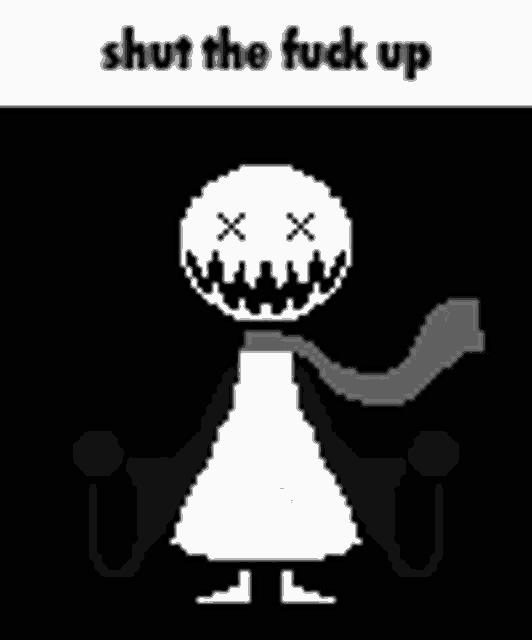 a black and white pixel art of a person with a scarf around their neck .