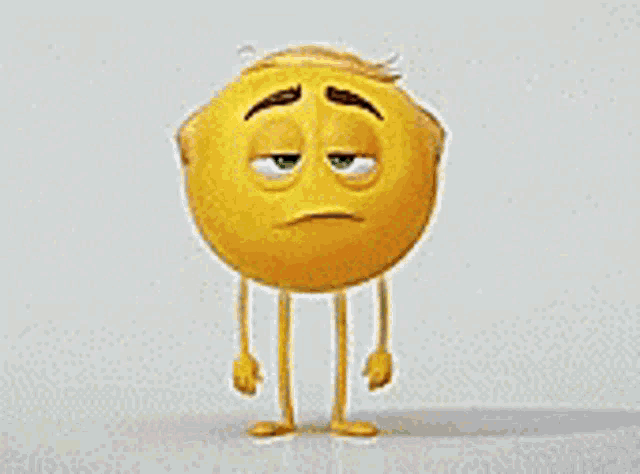 a cartoon smiley face with arms and legs and a sad face .