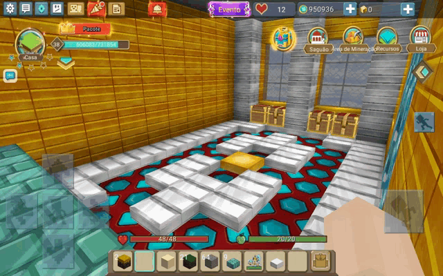 a screenshot of a minecraft game shows a room with a treasure chest on the floor