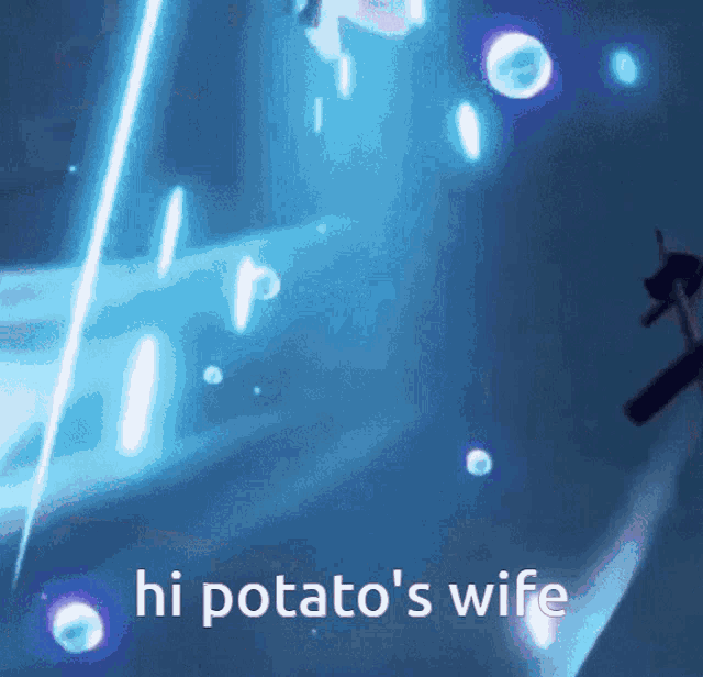 a blue background with the text hi potato 's wife