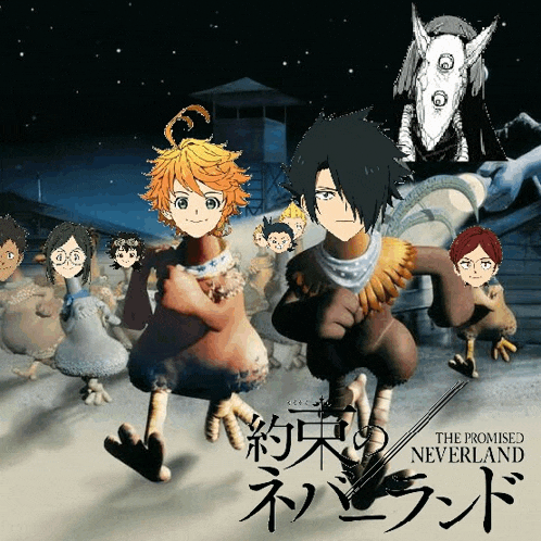 a poster for the promise neverland shows a group of children standing next to each other
