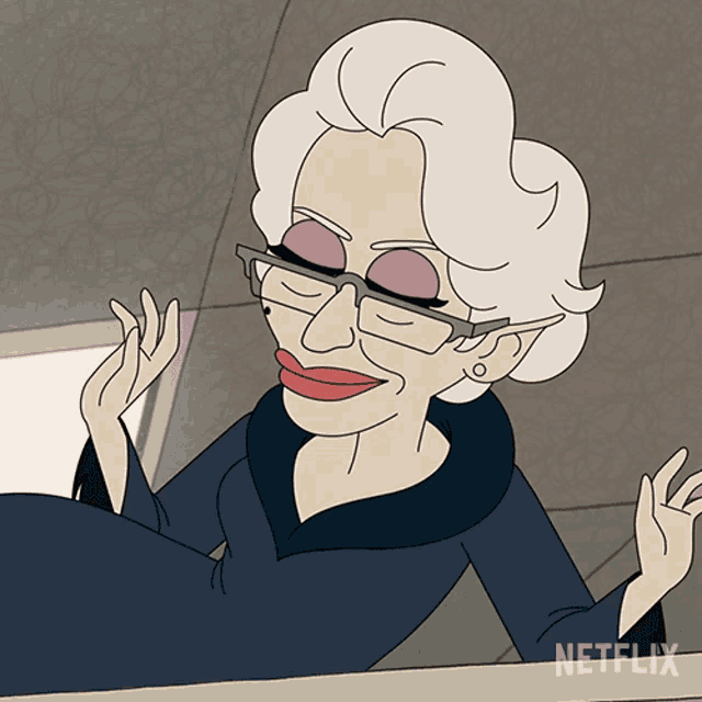 a cartoon of a woman with glasses and a netflix logo in the corner