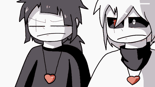 a couple of cartoon characters with hearts on their necks