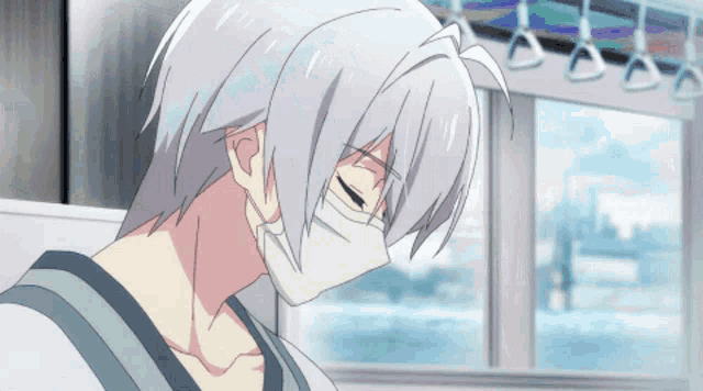 a white haired anime character wearing a mask on his face