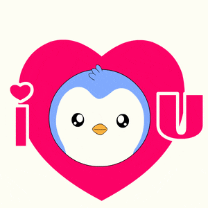 a penguin in a pink heart with the words i love you behind it