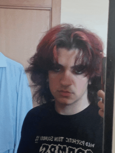 a man with red hair is taking a picture of himself