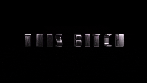 the words `` this bitch '' are written in purple letters on a black background .
