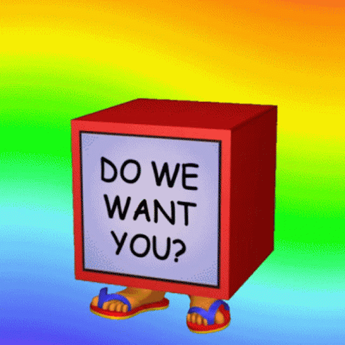 a red box with a sign that says do we want you