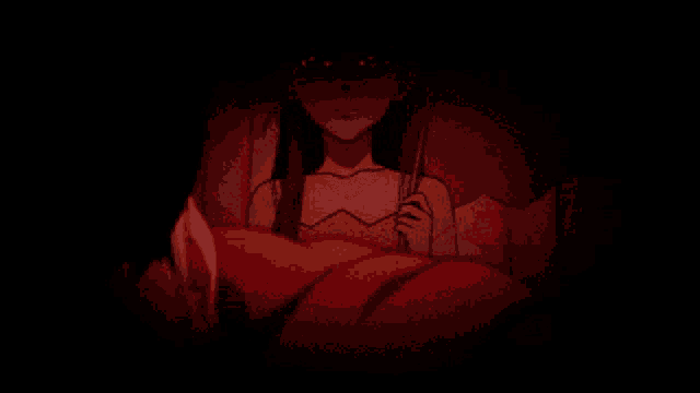 a woman holding an umbrella in a dark room