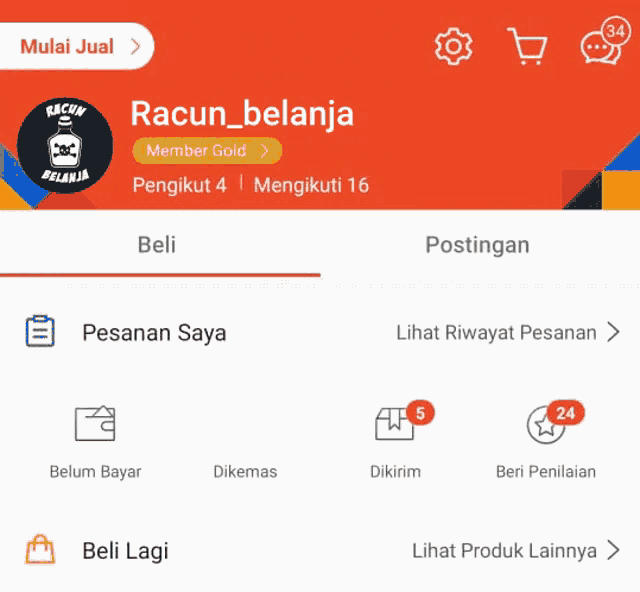 a screenshot of racun_belanja 's profile on a website