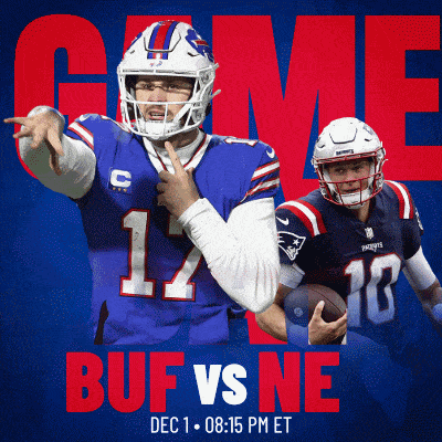 an advertisement for a football game between the buffalo bills and the patriots