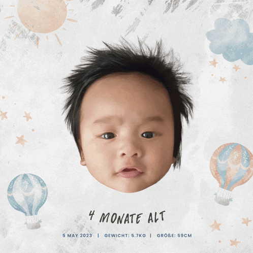 a picture of a baby 's face with the words 4 monate alt