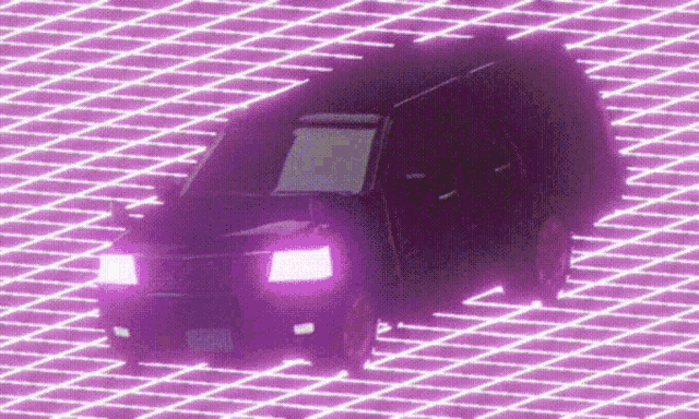 a purple car is driving on a purple grid .
