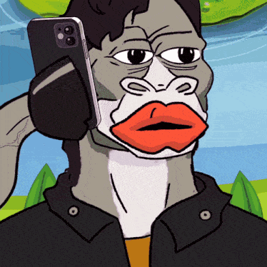 a cartoon drawing of a man holding a cell phone to his ear