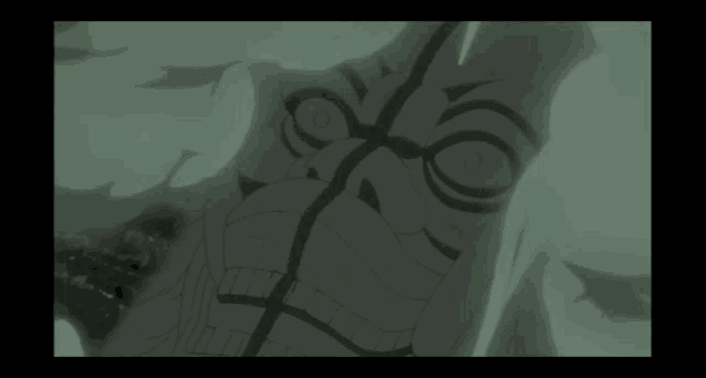 a close up of a drawing of a face with a strange design on it