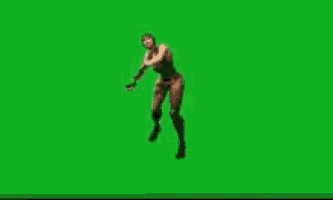 a woman is dancing on a green screen .