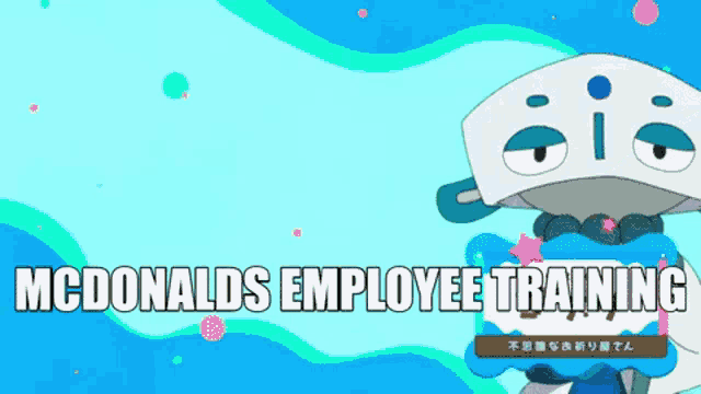a cartoon character is holding a mcdonalds employee training card