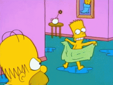 bart simpson is wrapped in a towel while homer simpson looks angry