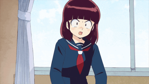 a girl in a school uniform is looking out a window