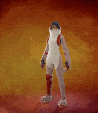 a cartoon of a person with shark feet and a scarf around their neck