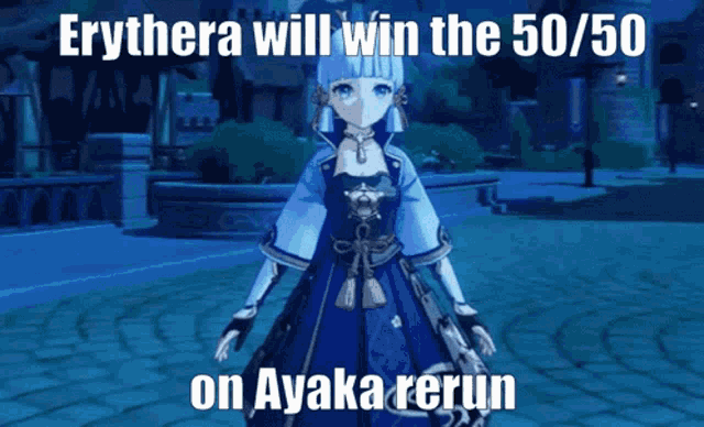 a video game character says erythera will win the 50/50