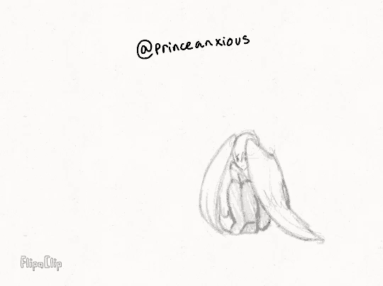 a black and white drawing of a person with long hair sitting down on a white surface .