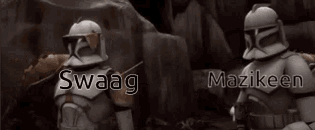 two clone troopers are standing next to each other and one of them says bruh are you fucking kidding me ?