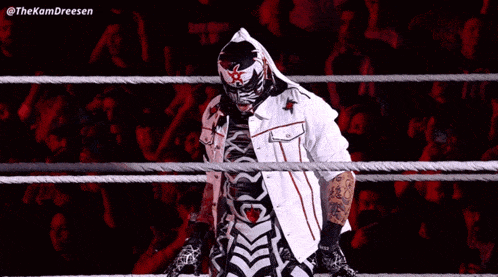 a wrestler is standing in a wrestling ring with the hashtag thekamdreesen