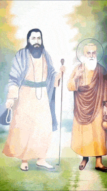 a painting of a man with a beard holding a cane