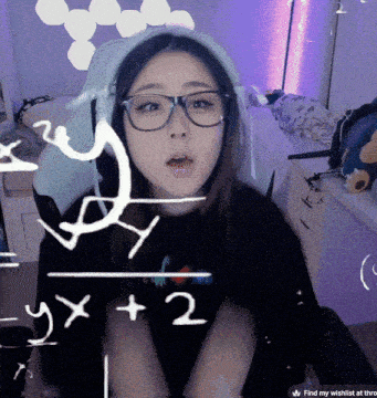 a girl wearing glasses and a hoodie is sitting in front of a math problem that says y x + 2