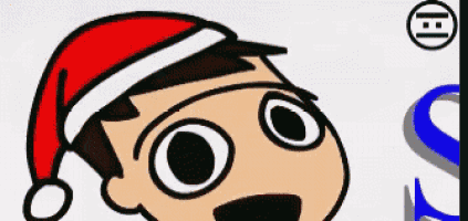 a cartoon of a boy wearing a santa hat with the letter h on the bottom