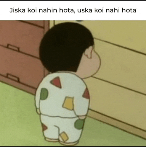 a cartoon of a boy standing in front of a dresser with the caption jiska koi nahin hota uska koi nahi hota