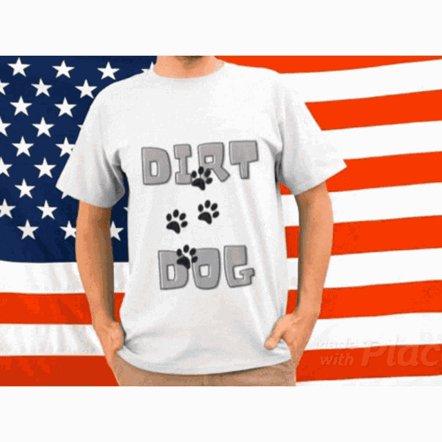 a man wearing a t-shirt that says dirt dog