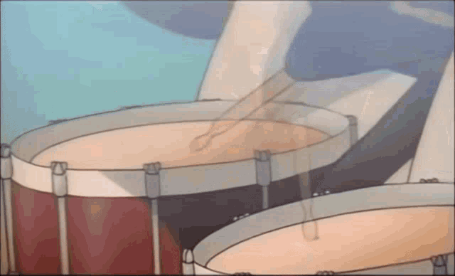 a cartoon of a person playing drums with a blue background