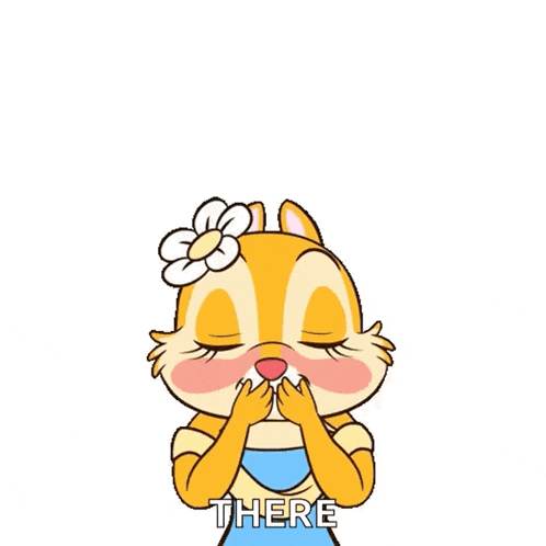 a cartoon chipmunk is surrounded by hearts and the word there is above her