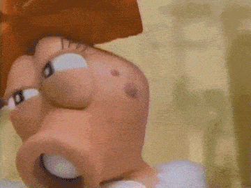 a cartoon character is blowing a bubble with his mouth