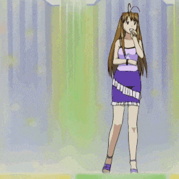 a girl in a purple skirt is singing into a microphone in a cartoon