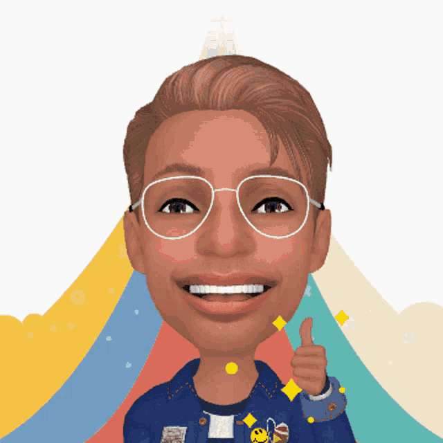 a cartoon of a man wearing glasses and a blue jacket giving a thumbs up