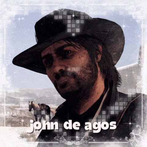 a picture of a man in a cowboy hat with the name john de agos below him