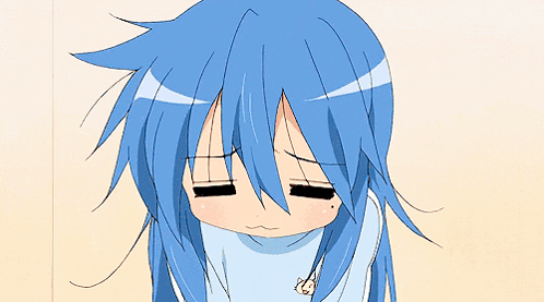 a blue haired anime girl with her eyes closed and a sad look on her face