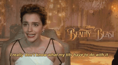 a woman in a white dress is talking about beauty and the beast