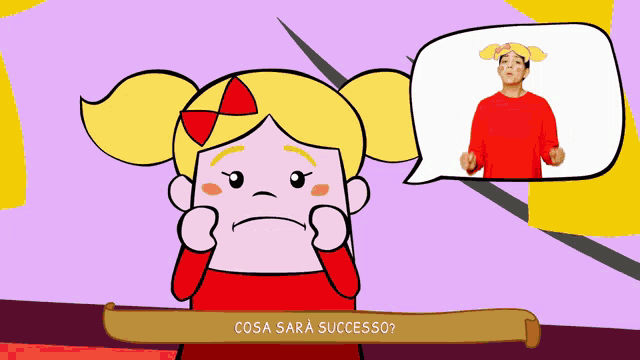 a cartoon of a girl and a man with a speech bubble that says cosa sara successo