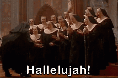 a group of nuns singing a song in a church with the words hallelujah written on the bottom .